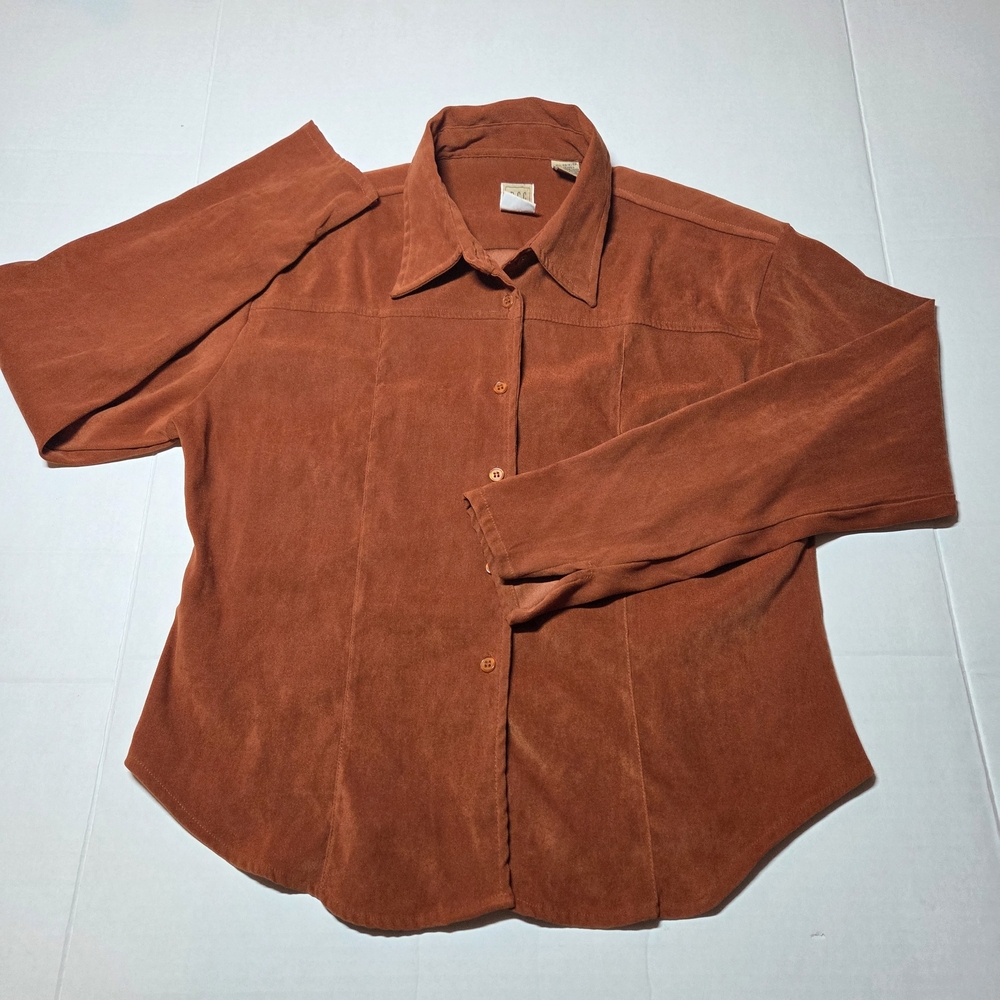 Vintage 90s‎ Rust Orange Dagger Collar Button Up Shirt XL